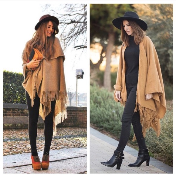 3x Host Pick * Tan Fringed Poncho - Picture 2 of 6